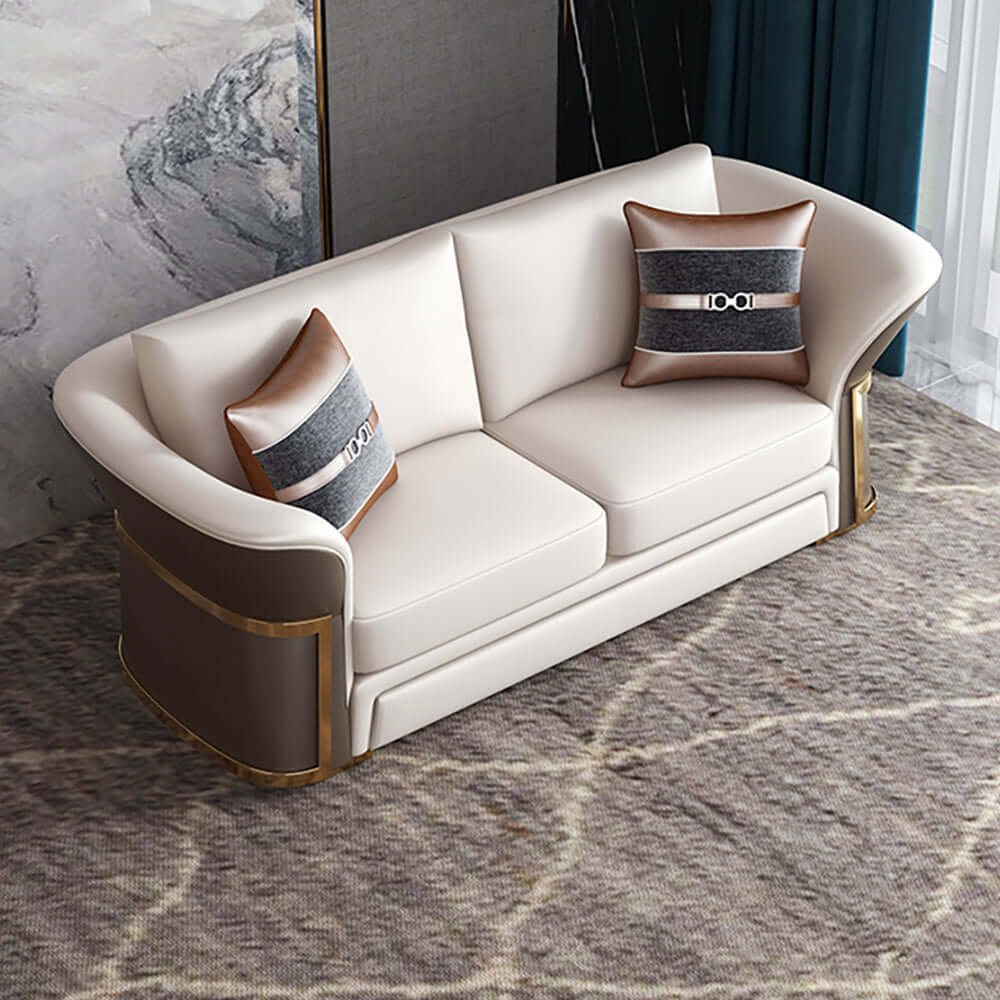 Modern Faux Leather Living Room Sofa Set - Brown & White 3-Piece Sectional Couch for Small Spaces | Perfect for Apartments, Condos & Cozy Home Decor