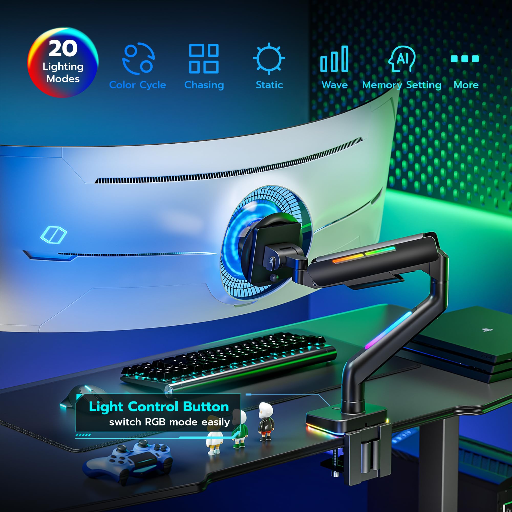 Heavy Duty Monitor Arm for 49'' Ultrawide Screen - Samsung Odyssey G9 & LG Monitor - Adjustable Gas Spring Mount for Gaming & Office Setup