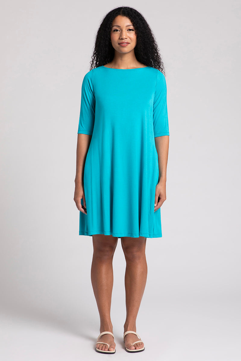 Bamboo Nu Trapeze Dress in Turquoise - Flowy Boho Summer Dress for Beach, Vacation & Casual Outings