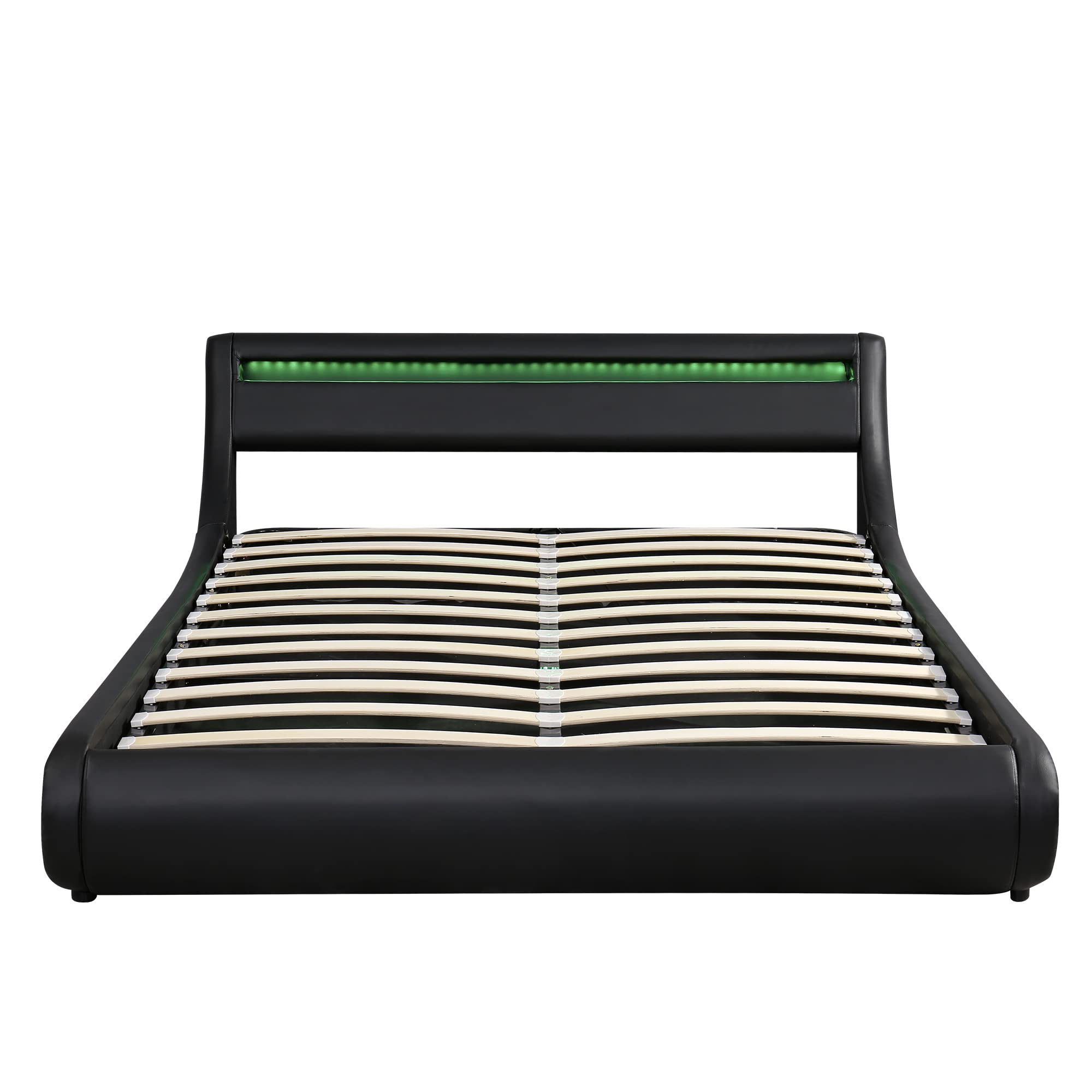 Merax Queen Size Upholstered Platform Bed with Hydraulic Storage & LED Headboard - Modern Leather Bed Frame with Slatted Support for Master Bedroom, Guest Room or Apartment