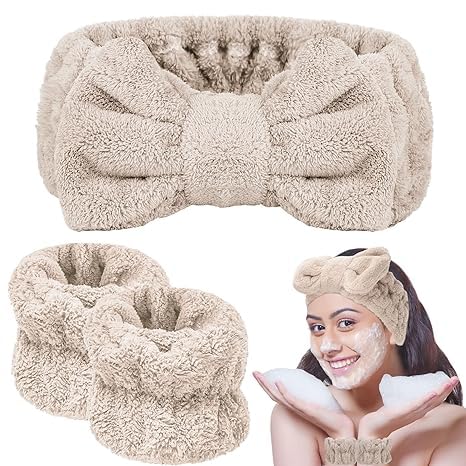 Sunshine Enterprise Women's Spa Headband & Wrist Bands Set for Makeup, Face Wash & Skincare - Soft & Absorbent Hair Accessories for Beauty Routine, Yoga & Relaxation