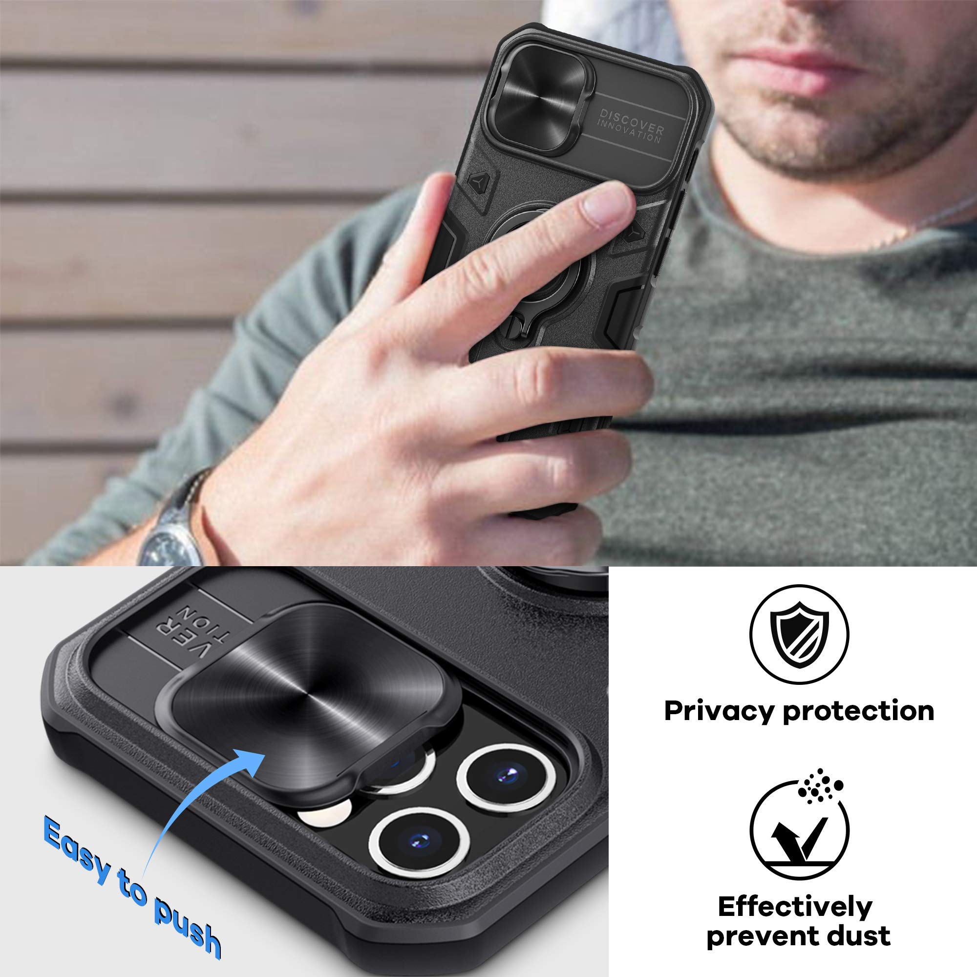 Nillkin CamShield Armor Case for iPhone 12 Pro Max (6.7 inch 2020) - Slide Camera Cover, PC & TPU Impact-Resistant Bumper with Ring Kickstand - Black | Perfect for Daily Protection, Outdoor Activities & Travel