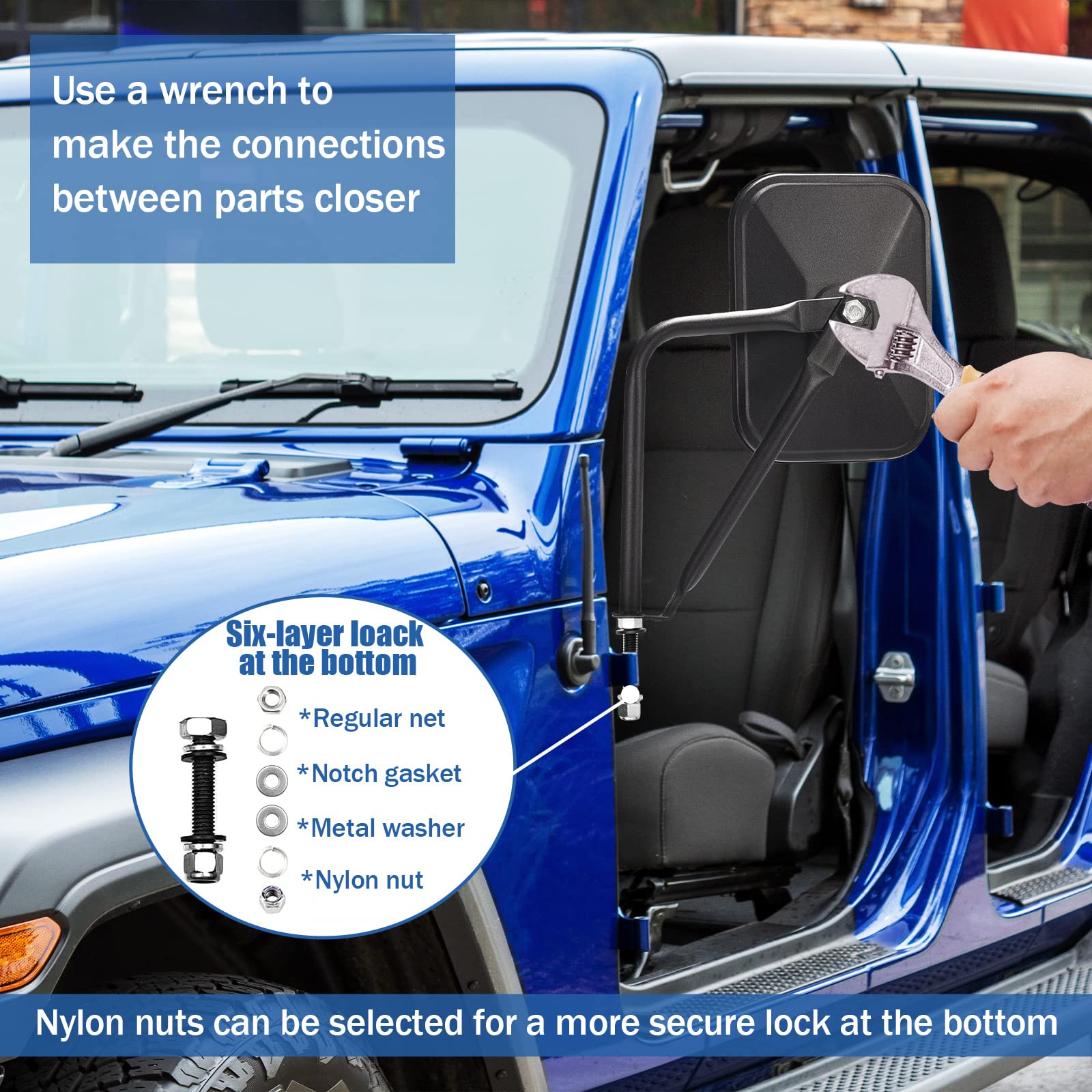2 Pack Square Adventure Side View Mirrors for Jeep Wrangler CJ YJ TJ JK JL JT Unlimited - Quick Install Door Hinge Mirrors for Safe Doors Off Driving - Perfect for Off-Roading & Trail Adventures