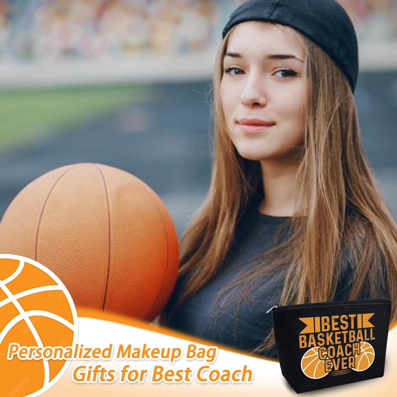 Basketball Coach Gifts - Personalized Basketball Themed Bags for Women, Team & Mom - Perfect for Makeup, Travel & Game Day Essentials | Ideal for Coaches, Players & Basketball Enthusiasts