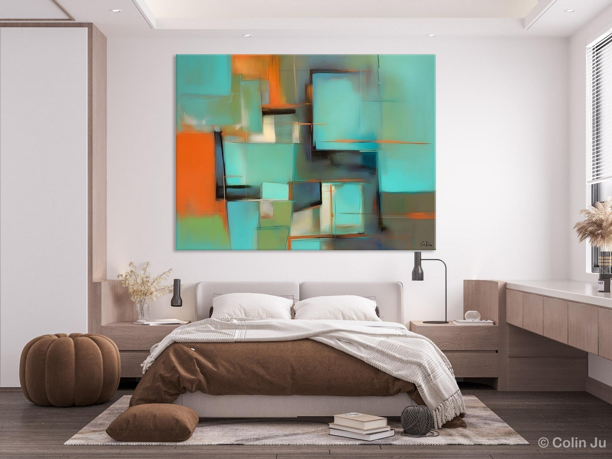Large Modern Abstract Canvas Wall Art - Hand Painted Original Acrylic Painting for Bedroom Decor | Contemporary Home & Office Wall Decor