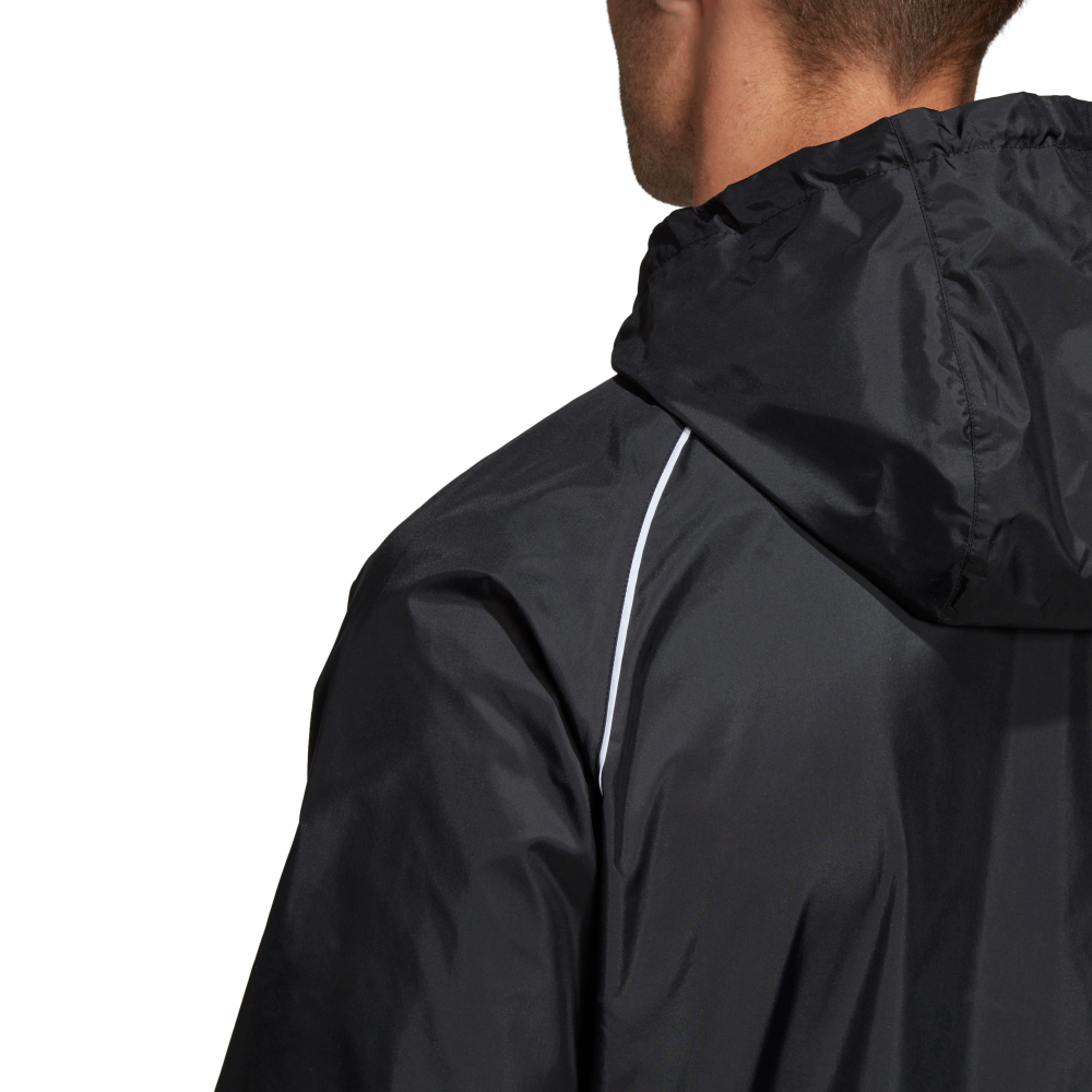 Adidas Youth Core 18 Waterproof Rain Jacket for Boys & Girls - Lightweight Windbreaker with Hood (Black/White) - Perfect for School, Outdoor Activities & Sports