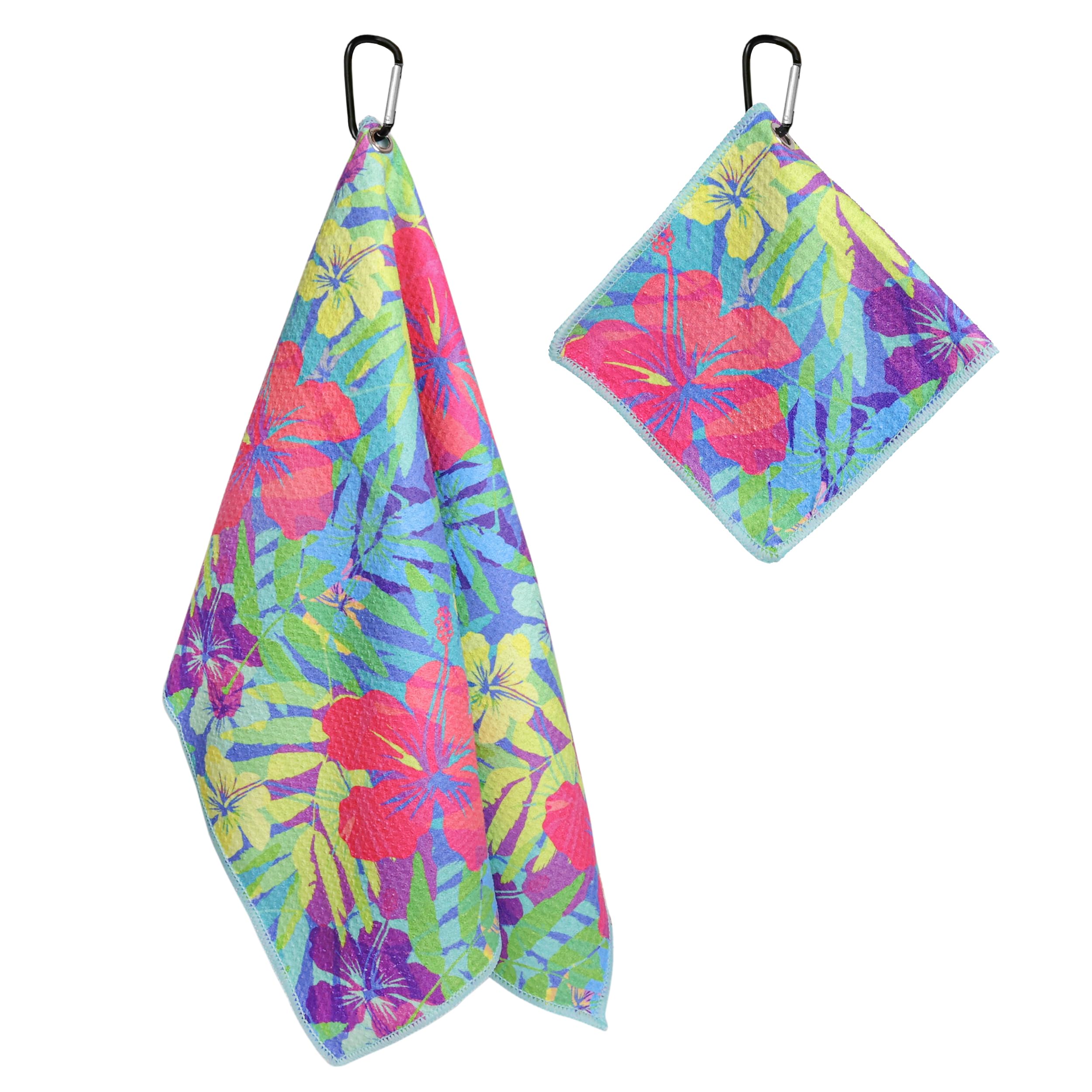 Premium Golf Towel Set of 2 - Microfiber Waffle & Ball Towels for Men & Women - Durable Golf Accessories for Golf Bags - Tropical Floral Design - Perfect Golf Gifts for Him & Her - Ideal for Course Play, Practice & Club Storage