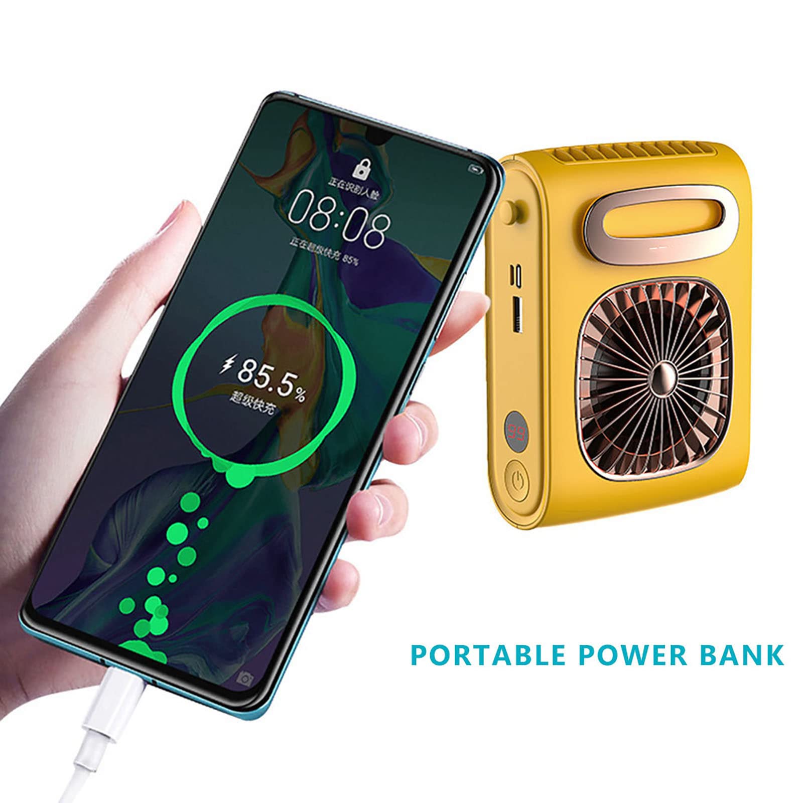Portable USB Rechargeable Waist Fan - Hanging Neck Mini Air Conditioner for Outdoor Sports & Activities - 12-30 Hours Battery Life (Yellow) | Perfect for Hiking, Camping, Gym Workouts & Summer Travel