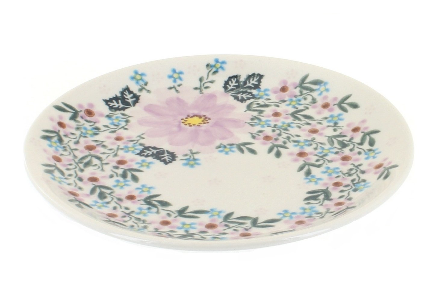 Hand-Painted Blue Rose Polish Pottery Dessert Plate - Floral Lilac Garden Design for Tea Parties, Weddings & Home Decor