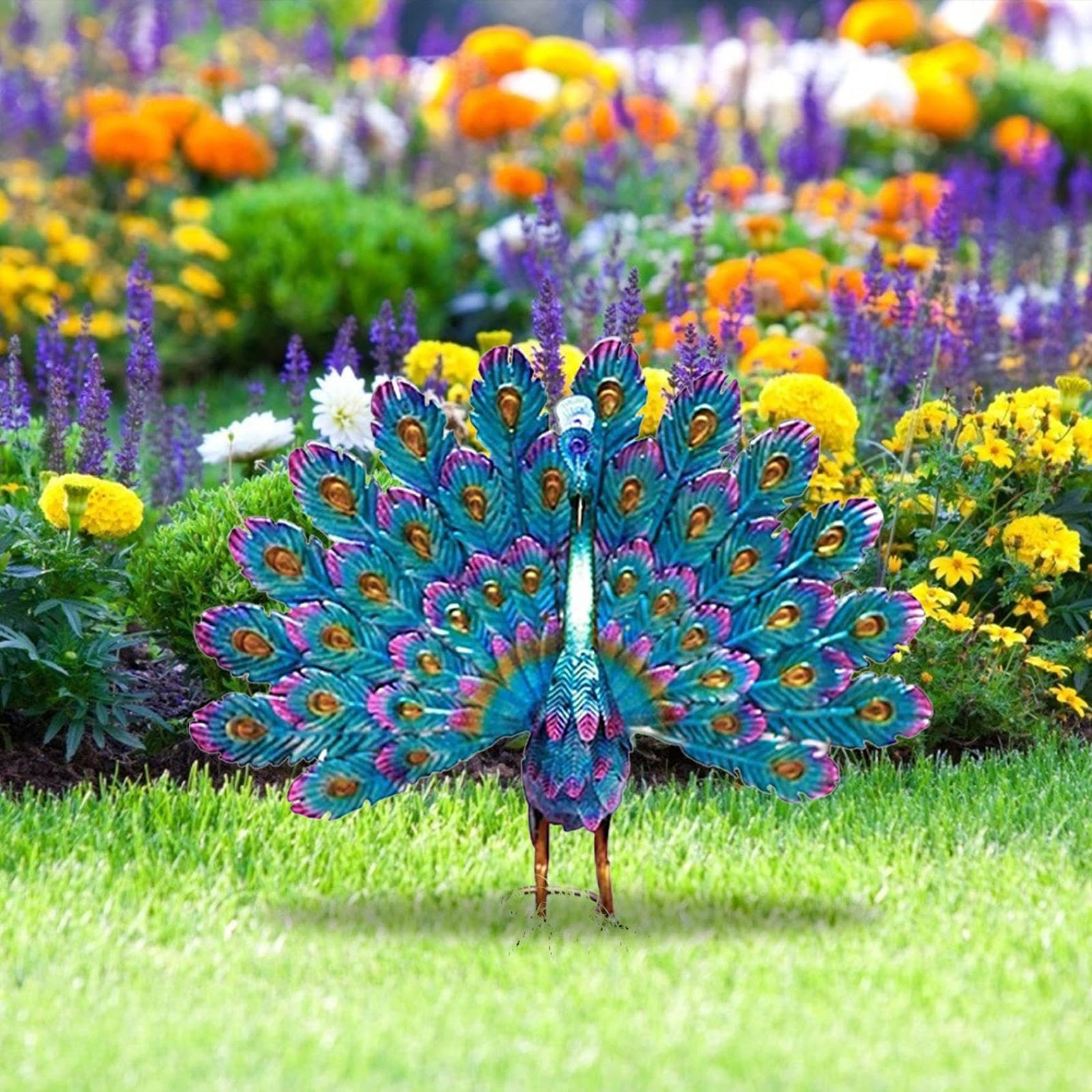 Metal Peacock Yard Art Decor - Elegant Peacock Statue for Garden, Outdoor Sculpture & Patio Lawn Ornament - Perfect for Backyard, Wedding Decor & Landscape Design
