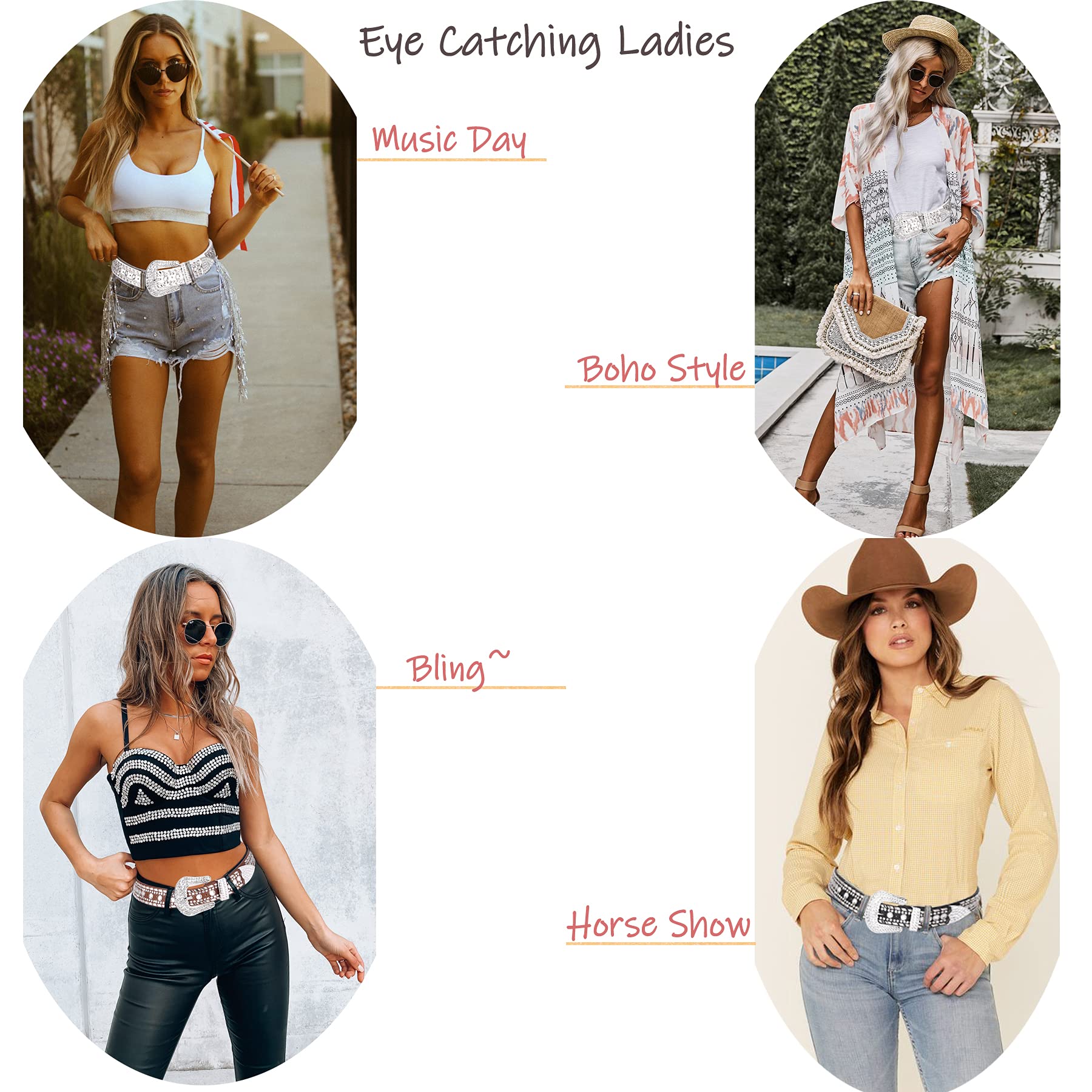 Sparkling Rhinestone Western Belt for Women - Stylish Cowgirl Studded Belt for Jeans & Pants | Perfect for Country Concerts, Rodeo Events & Western Fashion Outfits