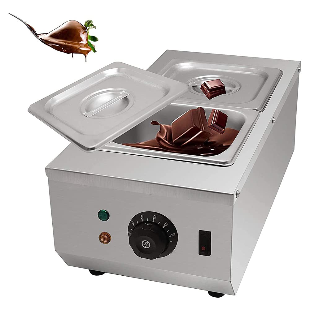 6L 600W Commercial Chocolate Melting Machine with Auto Temp Control (30℃~80℃) - Dual Tank Stainless Steel Chocolate Melter for Candy Making, Baking, Dessert Shops & Home Use