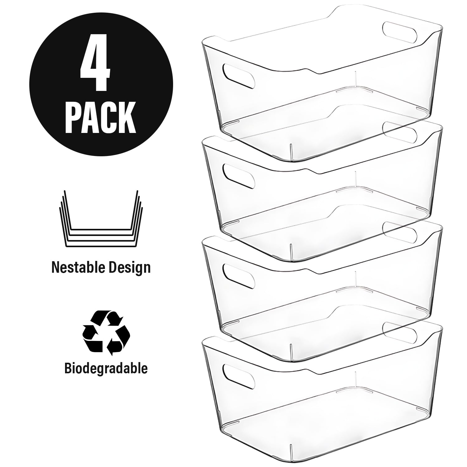 Clear Plastic Storage Bins - Stackable Kitchen & Pantry Organizers, Freezer & Fridge Storage Containers for Refrigerator, Medicine Cabinet & Closet Organization | Perfect for Home, Office & Dorm Room Storage Solutions