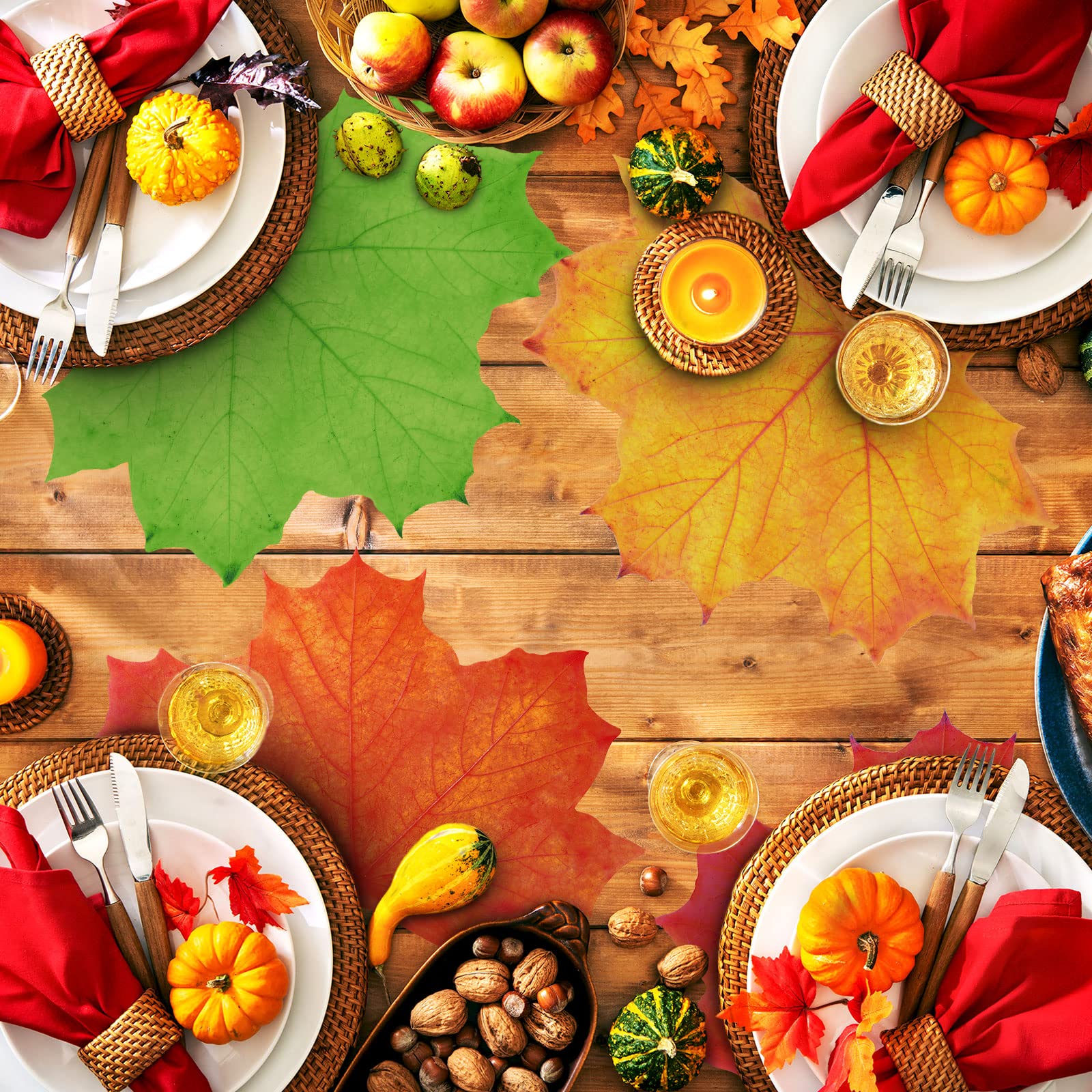 48 Pcs Thanksgiving Fall Leaf Placemats - Disposable Maple Leaf Paper Table Mats 14