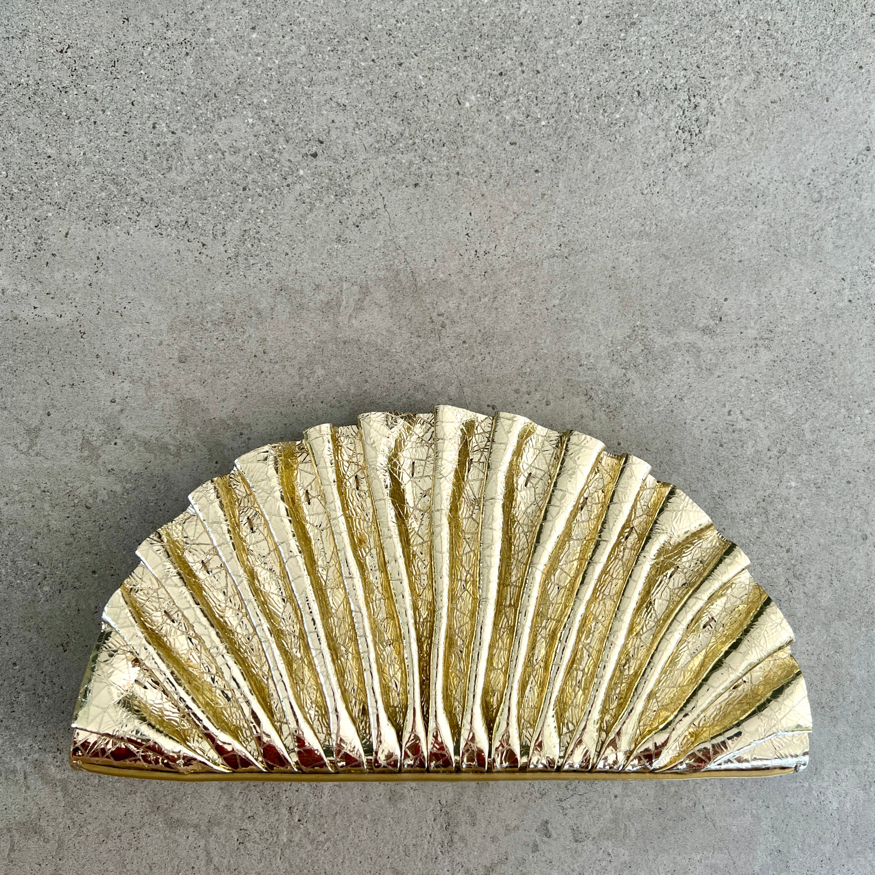 Nala Fan Clutch Handbag - Vintage Style Bright Brass Clutch Purse for Women | Perfect for Evening Parties, Weddings & Special Occasions
