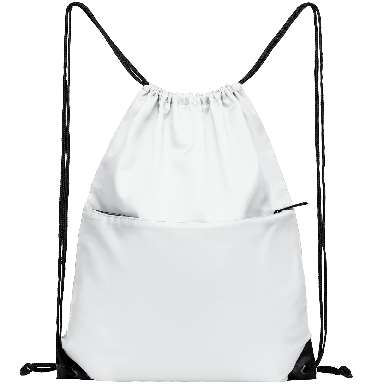 Lightweight Drawstring Backpack - 210D Nylon Foldable Gym Bag with Zipper Side Pocket for Men & Women | Perfect for Sports, Travel, School & Outdoor Activities (White)