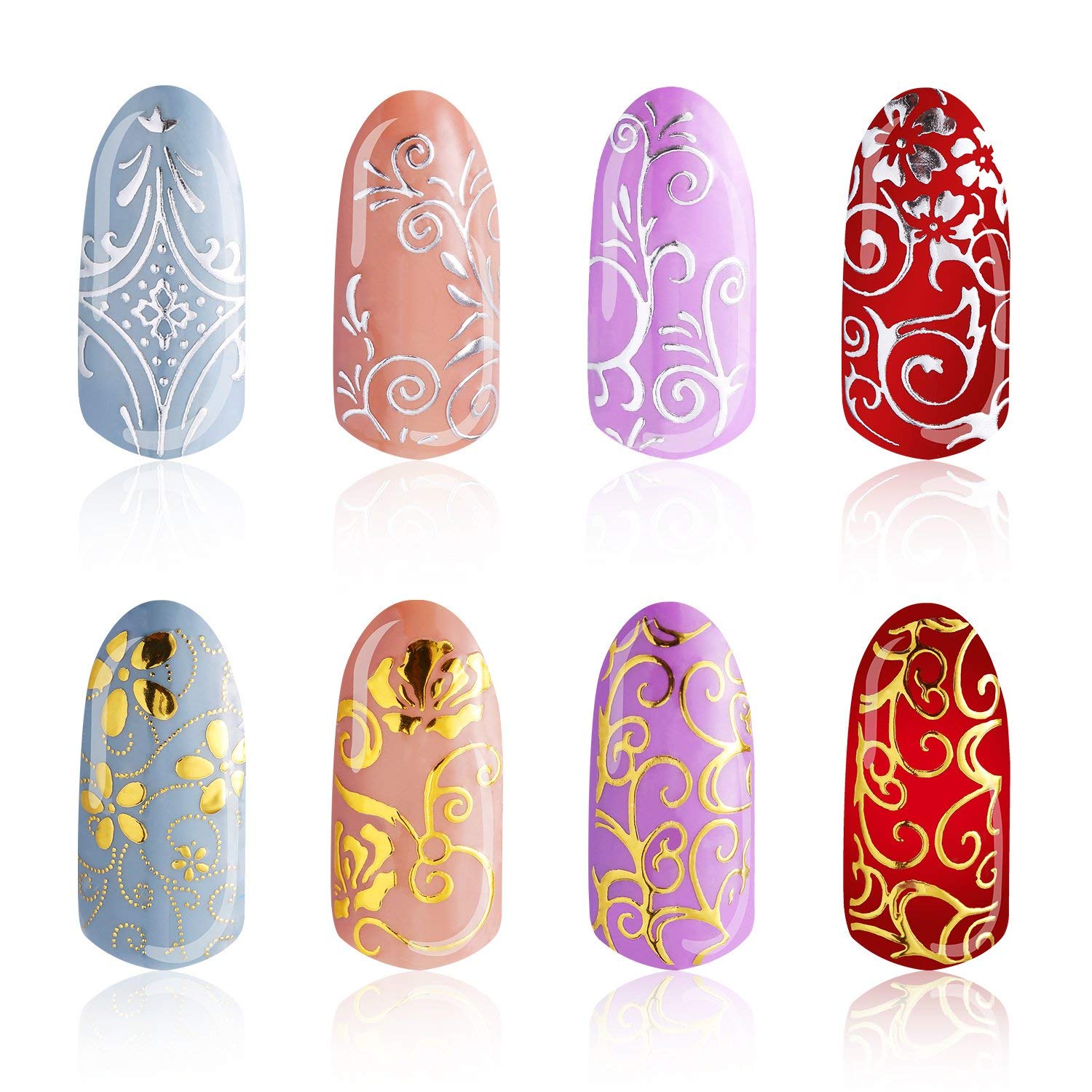 108 Pcs 3D Silver Flower Nail Art Stickers - DIY Nail Decals for Stamping & Nail Decoration - Perfect for Salon, Home Manicure & Nail Art Design