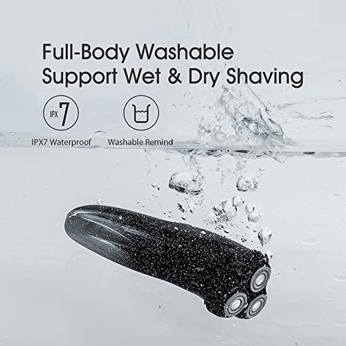 Men's Electric Razor with LCD Power Display - Rechargeable IPX7 Waterproof Shaver for Wet/Dry Use - Full Body Washable Black Electric Razor for Travel, Gym & Daily Shaving
