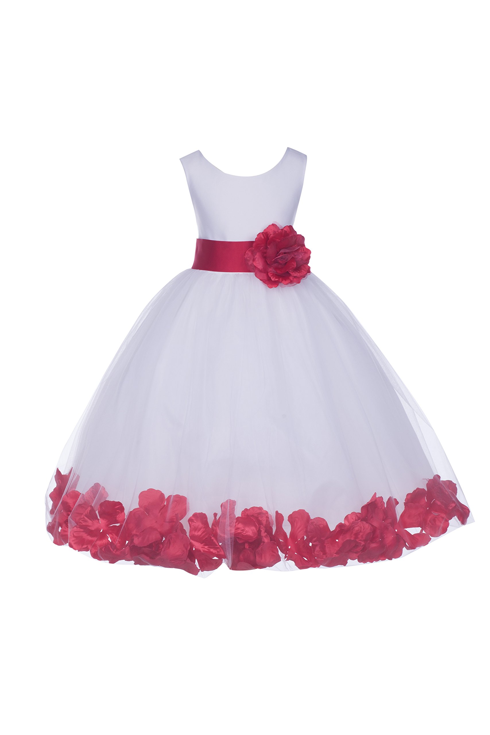 White Tulle Rose Petals Flower Girl Dress - Elegant Christening Gown for Weddings, Baptisms & Special Occasions (Style 302T)