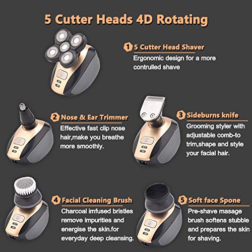 5-in-1 Cordless Electric Razor for Men - Waterproof USB Rechargeable Bald Head Shaver & Nose Hair Trimmer Kit | Perfect for Travel, Gym & Daily Grooming