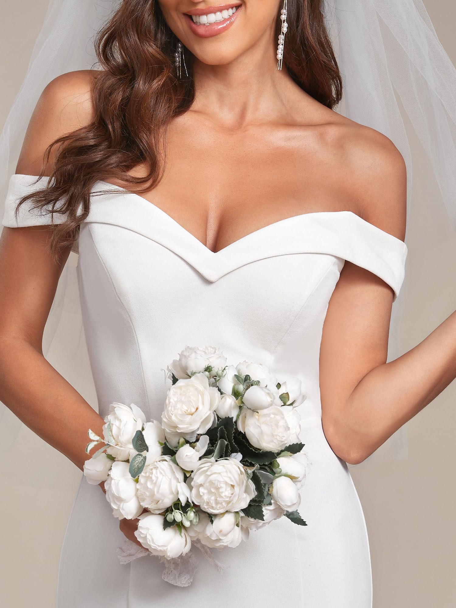 Ever-Pretty Women's Off-Shoulder Mermaid Sweep Train Long Wedding Dress for Bride 0247 - Elegant Bridal Gown for Beach, Church & Formal Weddings