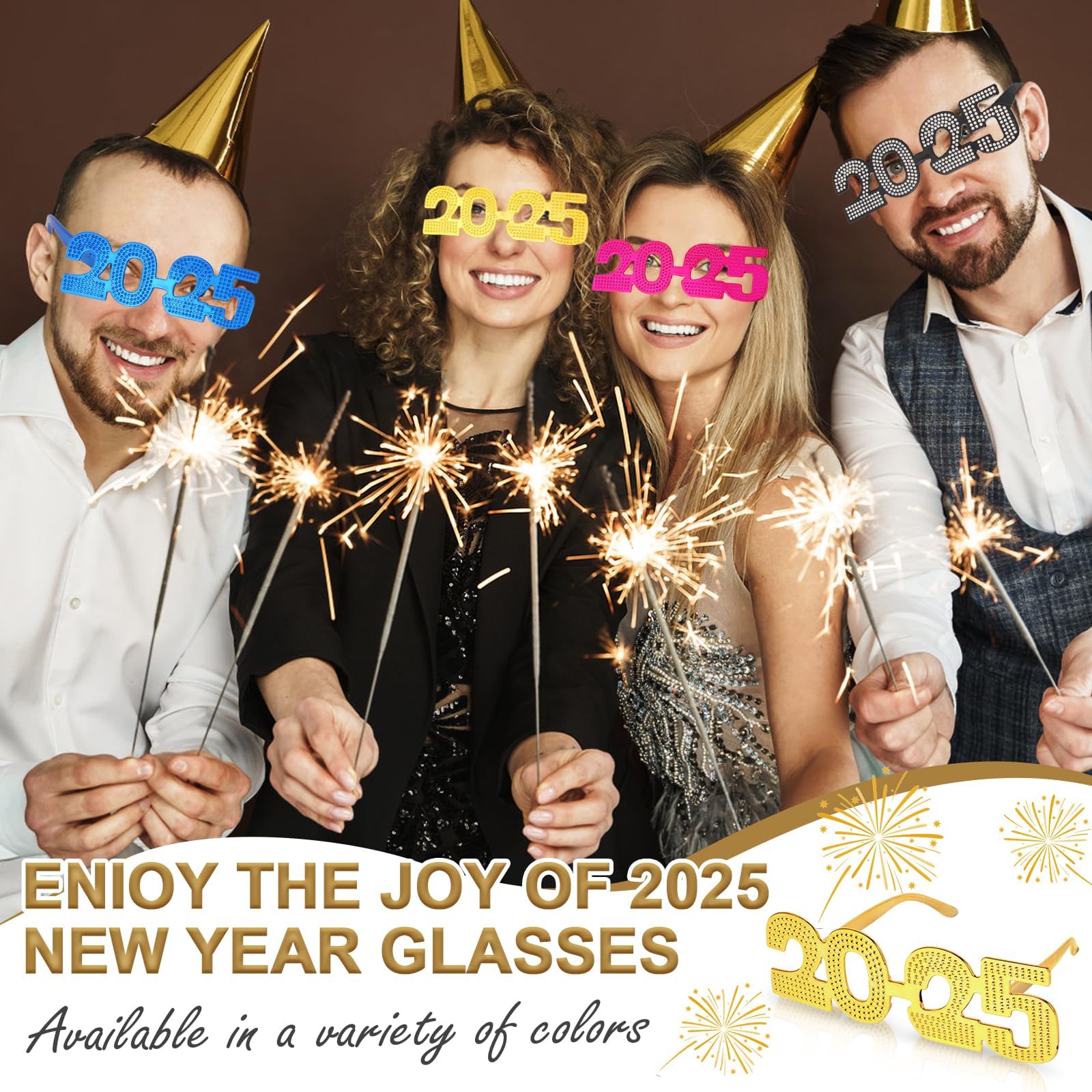 2025 New Year Glitter Plastic Eyeglasses - Party Glasses for New Year's Eve, Costume & Photo Props - Perfect for Celebrations, Festive Events & Social Media Photos