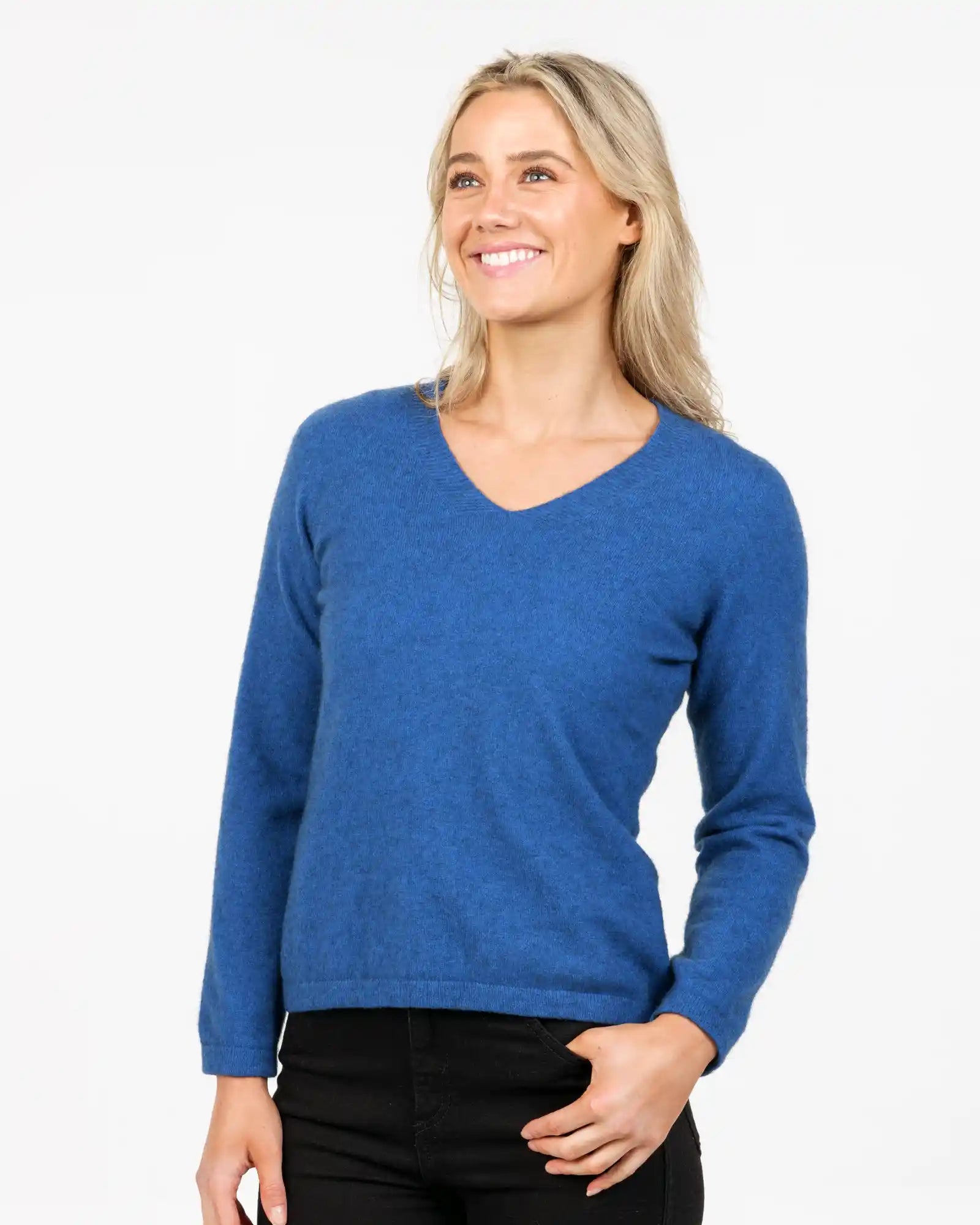 Cornflower Women's Vee Neck Merino Wool Sweater NB396 - Soft & Warm Winter Knit Pullover for Casual Wear & Office Outfits