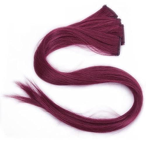 20-Inch Maroon Synthetic Hair Streaks Clip-In Extensions for Instant Highlights – Pack of 2 | Straight Hair Extensions for Women & Girls | Perfect for Parties, Weddings, Cosplay & Everyday Styling