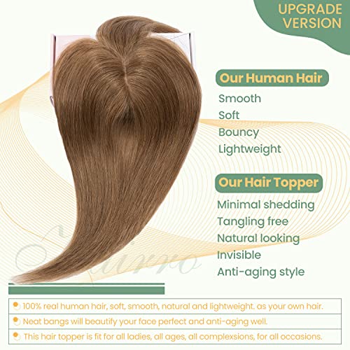 Clip in Human Hair Topper with Silk Base - Natural Looking Hairpiece for Thinning Hair - Perfect for Daily Wear, Special Occasions & Styling