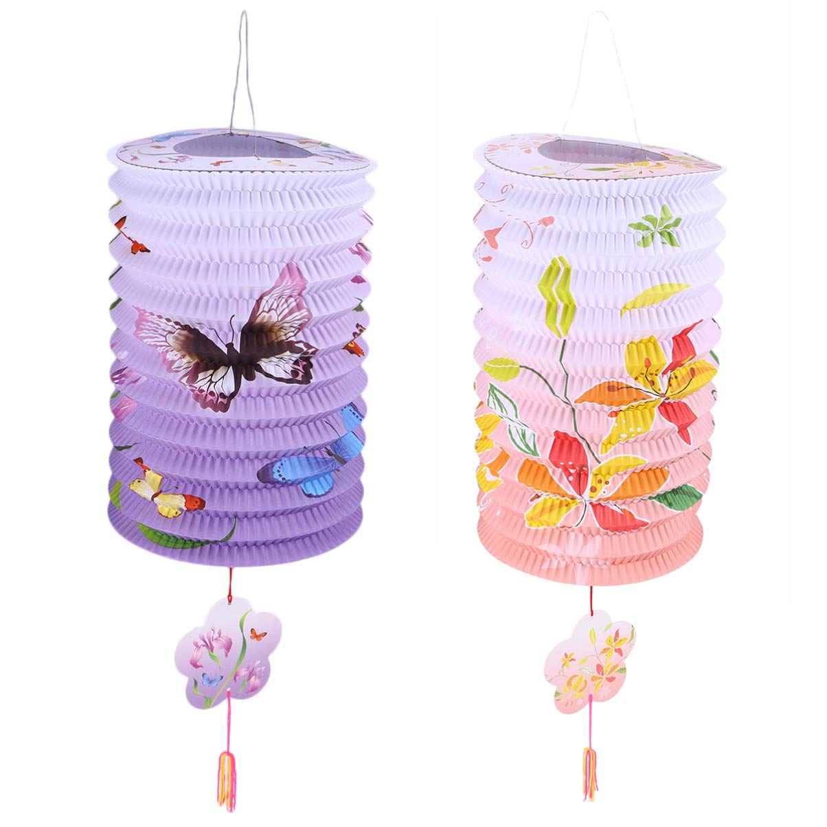 Jojofuny 12pcs Chinese Paper Lanterns with Flower Print - Foldable Festival Decorations for Weddings, Parties & Home (Mixed Colors) | Asian-Themed Party Supplies & Indoor/Outdoor Decor
