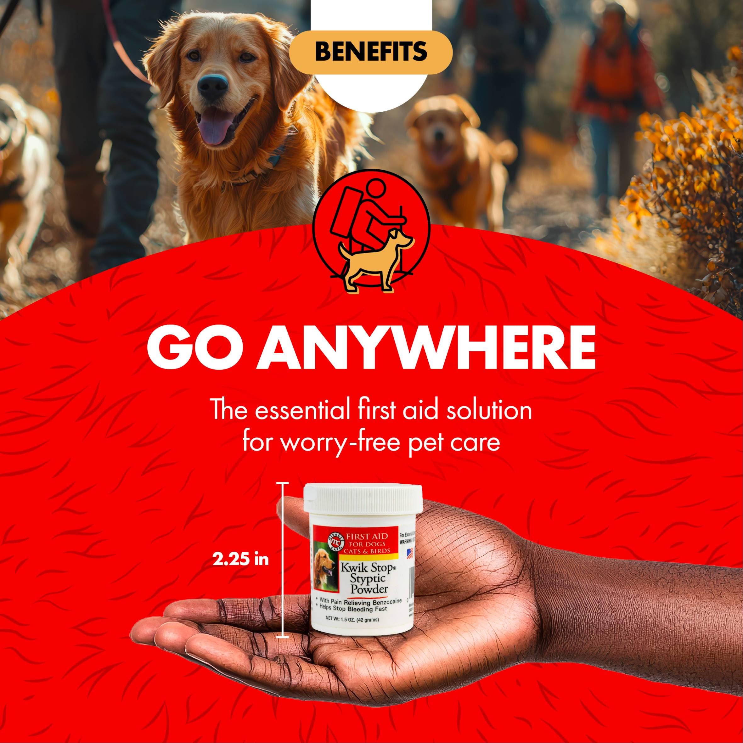 Miracle Care Kwik Stop Styptic Powder for Dogs, Cats & Birds - Fast-Acting Pet Blood Clotting Powder | Stops Bleeding from Nail Trimming, Minor Cuts & Grooming Accidents | 1.5 oz | Perfect for Home Pet Care & First Aid Kits