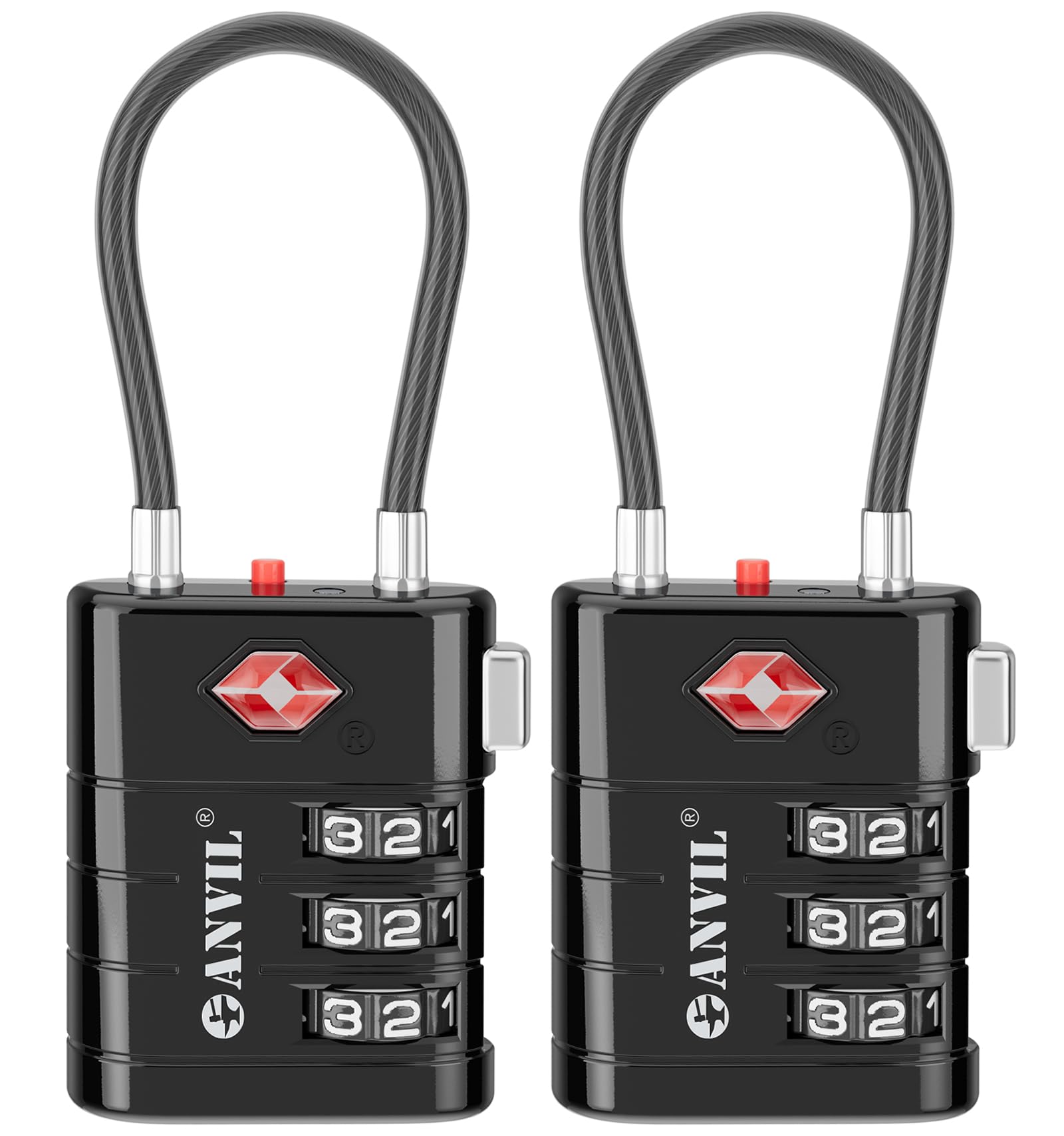 ANVIL TSA Approved Luggage Locks with Advanced TSA008 Core & Alert Indicator - Secure Travel Locks for Suitcases, Backpacks & Carry-On Bags (2-Pack, Black) | Perfect for Airports, Hotels & Daily Commute