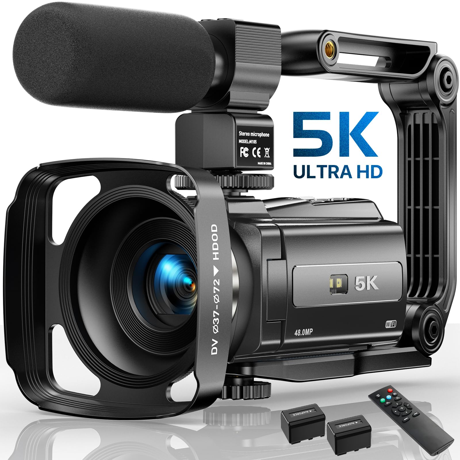 5K Ultra HD Video Camera Camcorder - 48MP WiFi Vlogging Camera with IR Night Vision, 16X Digital Zoom & Touch Screen - Perfect for YouTube, Travel Vlogging & Live Streaming - Includes External Mic, Lens Hood, Stabilizer, Remote & 2 Batteries