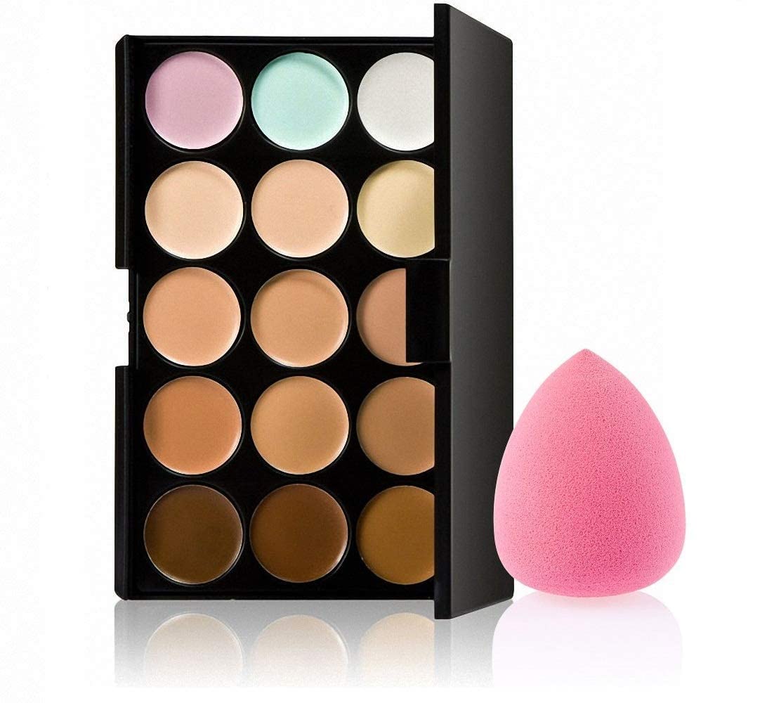 Zirak 15 Color Cream Contour & Concealer Palette - Professional Makeup Kit with Blending Puff for Highlighting, Contouring & Shimmering - Perfect for Daily Use, Special Occasions & Photo Shoots