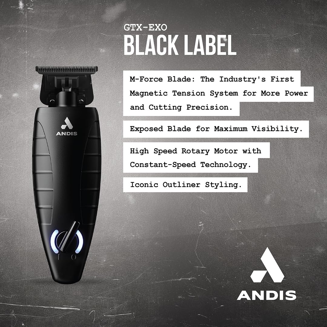 Andis GTX-EXO Black Label Special Edition Professional Cordless Hair Clipper - Lithium-ion Beard Trimmer with M-Force Motor & Charging Stand - Perfect for Barbershops, Home Grooming & Travel Use