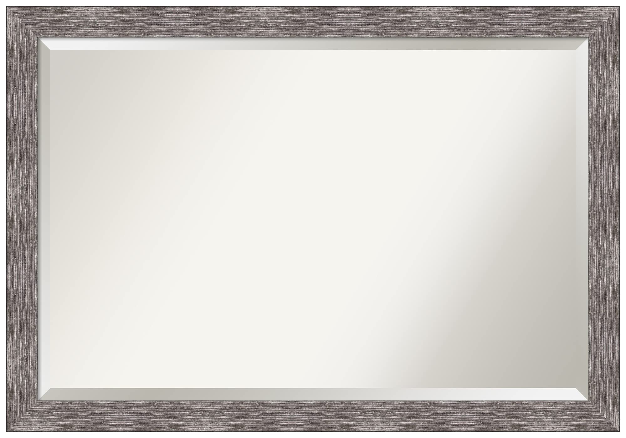 Amanti Art 28x40 Inch Grey Bathroom Mirror with Rustic Frame - Horizontal or Vertical Hanging for Over Sink - Beveled Edge Vanity Mirror for Farmhouse & Country Bathroom Decor