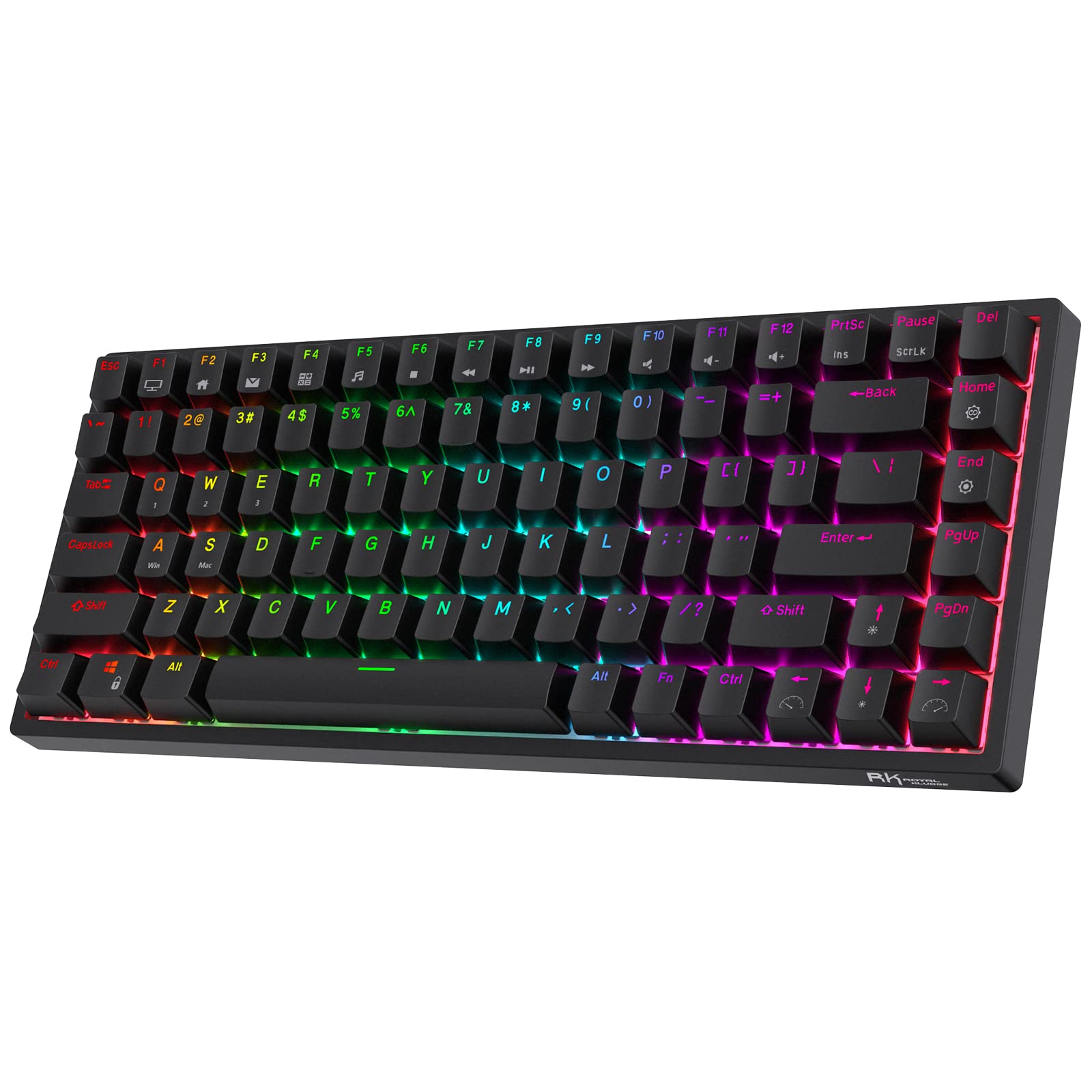 RK ROYAL KLUDGE RK84 84-Key Wireless Mechanical Gaming Keyboard - Bluetooth/2.4Ghz/USB-C Triple Mode, Hot-Swappable Blue Switches, RGB Backlit, Compact 75% Layout - Perfect for PC Gaming, Office Work & Typing Enthusiasts
