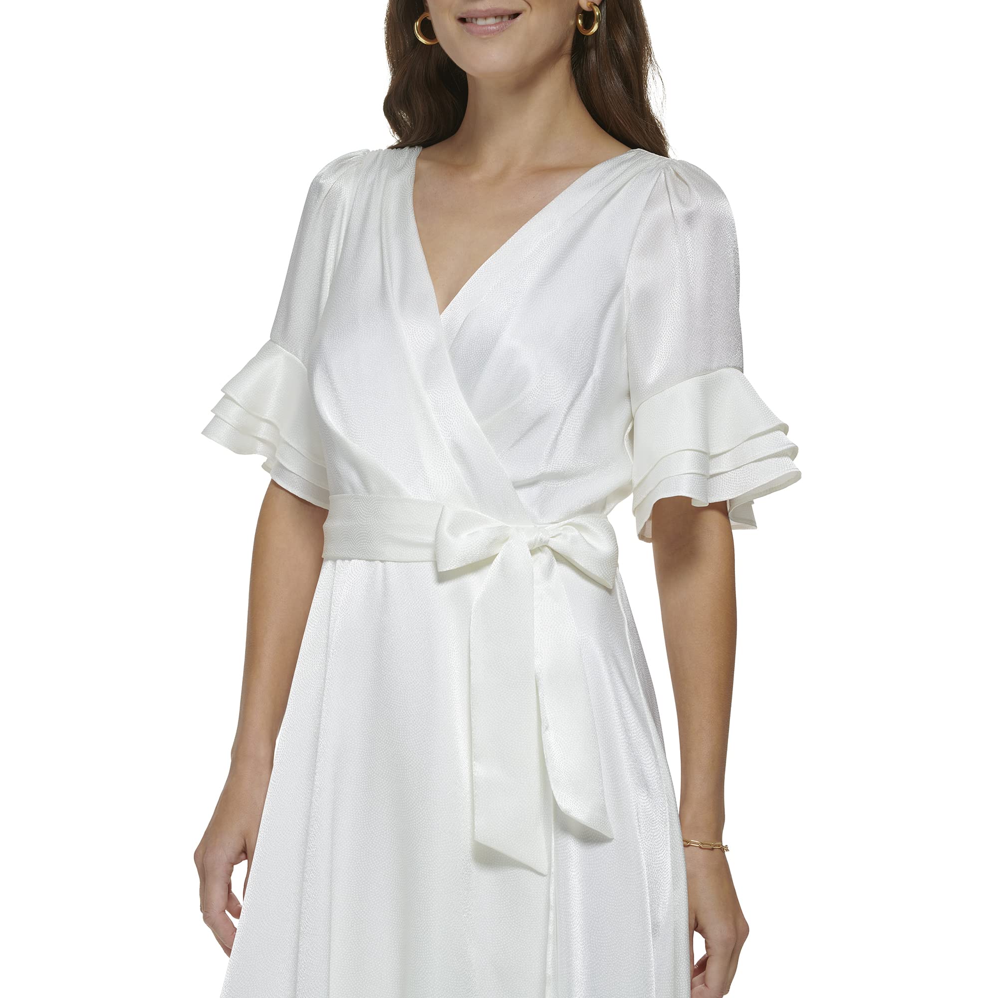 DKNY Women's V-Neck Triple Ruffle Dress - Elegant Flowy Party Cocktail Dress for Weddings, Date Nights & Special Occasions
