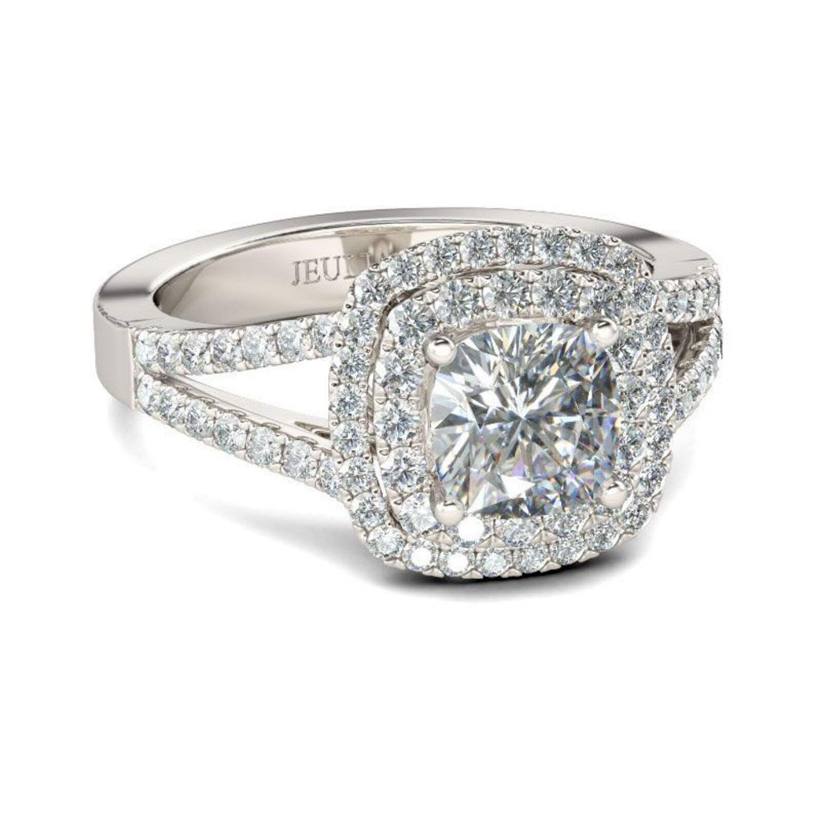 Jeulia 925 Sterling Silver Women's Diamond Band Ring - Halo Split Shank Cushion Cut Wedding Engagement Ring Set for Anniversary, Promise & Bridal Jewelry | Perfect for Proposals, Vow Renewals & Special Occasions