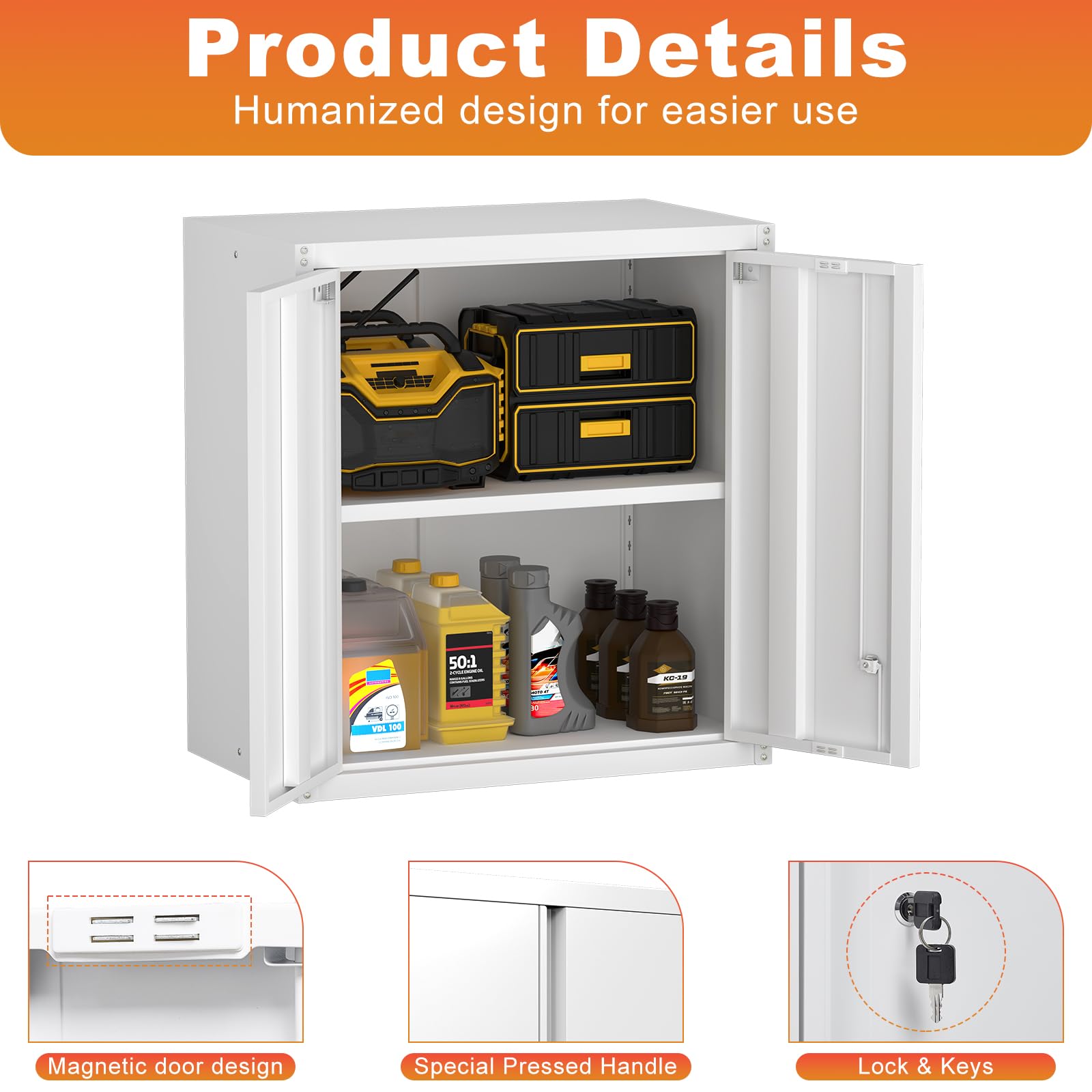 Metal Wall Storage Cabinet with Shelves & Locking Doors - Heavy Duty Steel Tool Cabinet for Garage, Home Office & Kitchen Organization - White (Perfect for Workshop Tools, Pantry Supplies & Home Office Files)