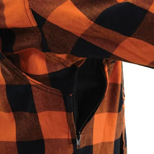 Milwaukee Leather Men's Orange & Black Armored Flannel Biker Shirt with Reinforced Fibers - Durable Motorcycle Riding Gear for Harley Davidson & Cruiser Bikes