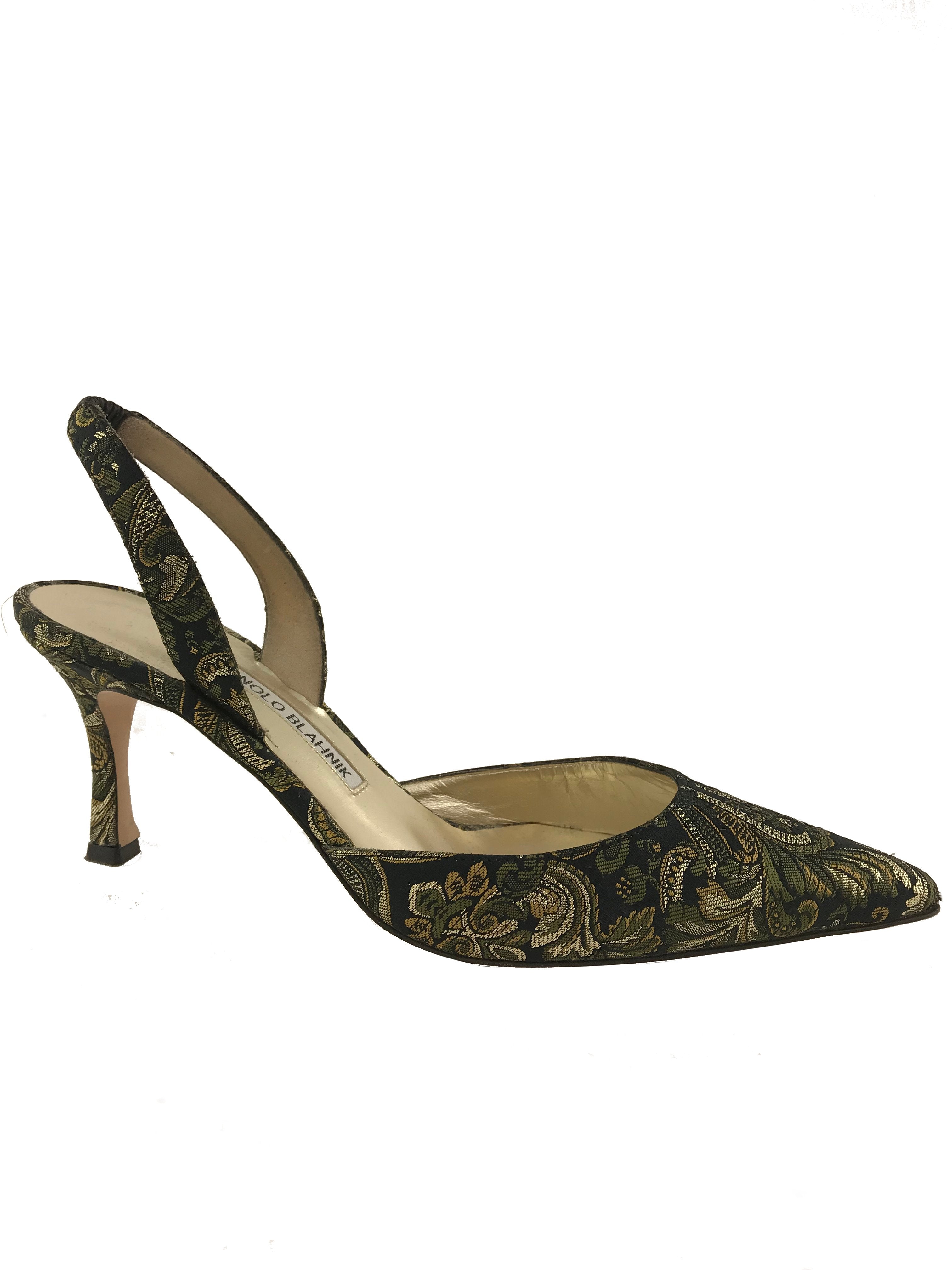 Manolo Blahnik Jacquard Carolyne Slingback Pump Women's Size 9.5 - Elegant Heels for Weddings, Parties & Office Wear