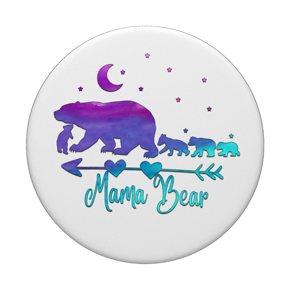 Purple Turquoise Watercolor Mama Bear and Four Cubs PopSockets PopGrip - Adhesive Phone Grip & Stand for iPhone, Samsung - Perfect for Moms, Animal Lovers & Phone Protection