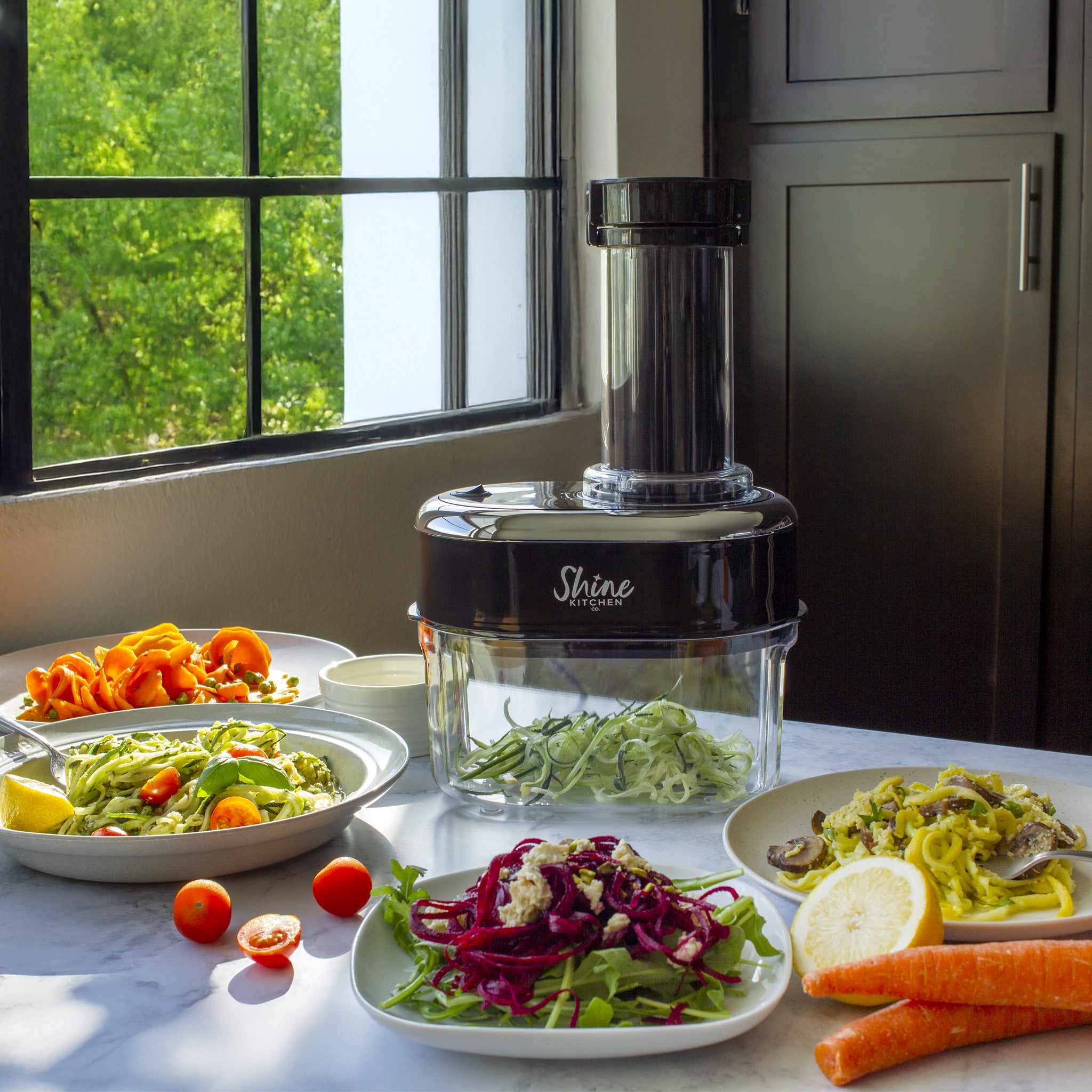Shine Kitchen Co.® Electric Spiralizer - Vegetable & Fruit Spiral Slicer for Healthy Noodles, Zucchini Pasta, Sweet Potato Curly Fries - Perfect for Low-Carb, Keto, Vegan Diets & Meal Prep