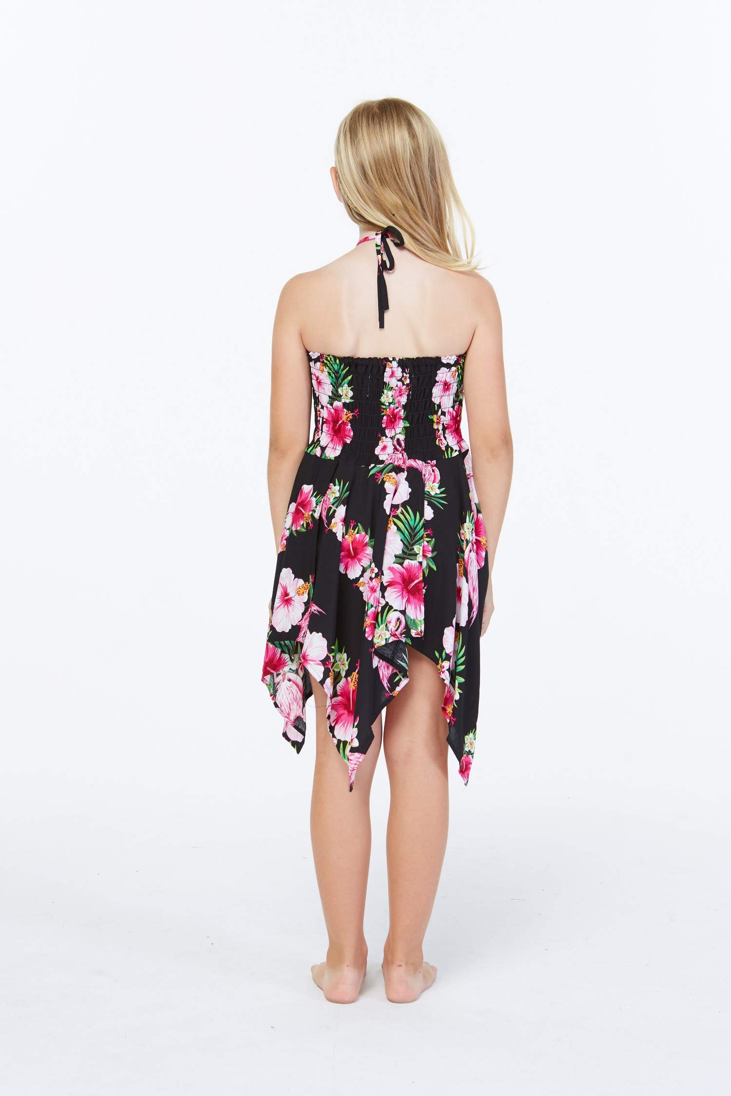 Mother & Daughter Matching Hawaiian Luau Off-Shoulder Tops - Pink Hibiscus Vine Gypsy Dresses for Women & Girls | Perfect for Beach Vacations, Luau Parties & Summer Family Photos