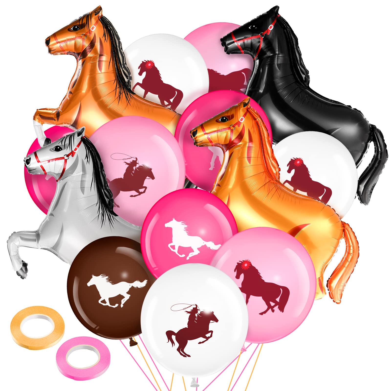 46 Pcs Horse Balloons Set - 12 Inch Latex Balloons & 40 Inch Foil Horses for Cowgirl Cowboy Party Decor, Birthday Party Favors, Baby Shower Decorations - Perfect for Western Theme Parties, Kids Birthday Decor, and Farm Animal Themed Events