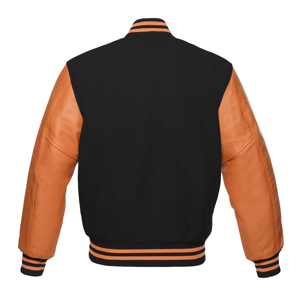 Varsity Baseball Letterman Jacket - Premium Wool & Genuine Orange Leather Sleeves with Zipper Closure | High School, College, Sports Team Fashion for Men & Women | Perfect for Games, Pep Rallies & Casual Wear