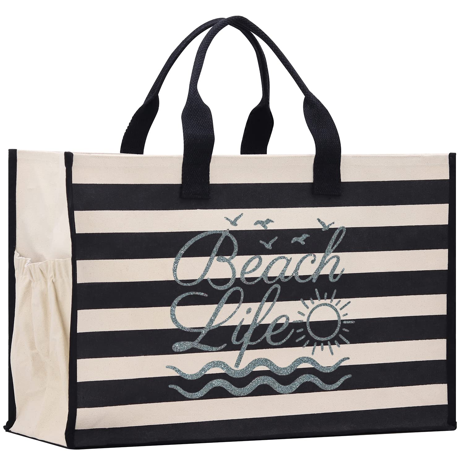 VANESSA ROSELLA XL Beach Tote Bag - Cotton Canvas Zipper Tote for Pool, Travel & Picnic