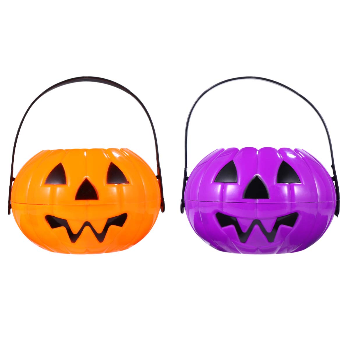 2Pcs Halloween Pumpkin Bucket - Cabilock Jack-O-Lantern Candy Bucket for Trick or Treat, Halloween Party Favors & Snacks Storage (Random Color) - Perfect for Trick-or-Treating, Halloween Decorations & Kids Party Supplies