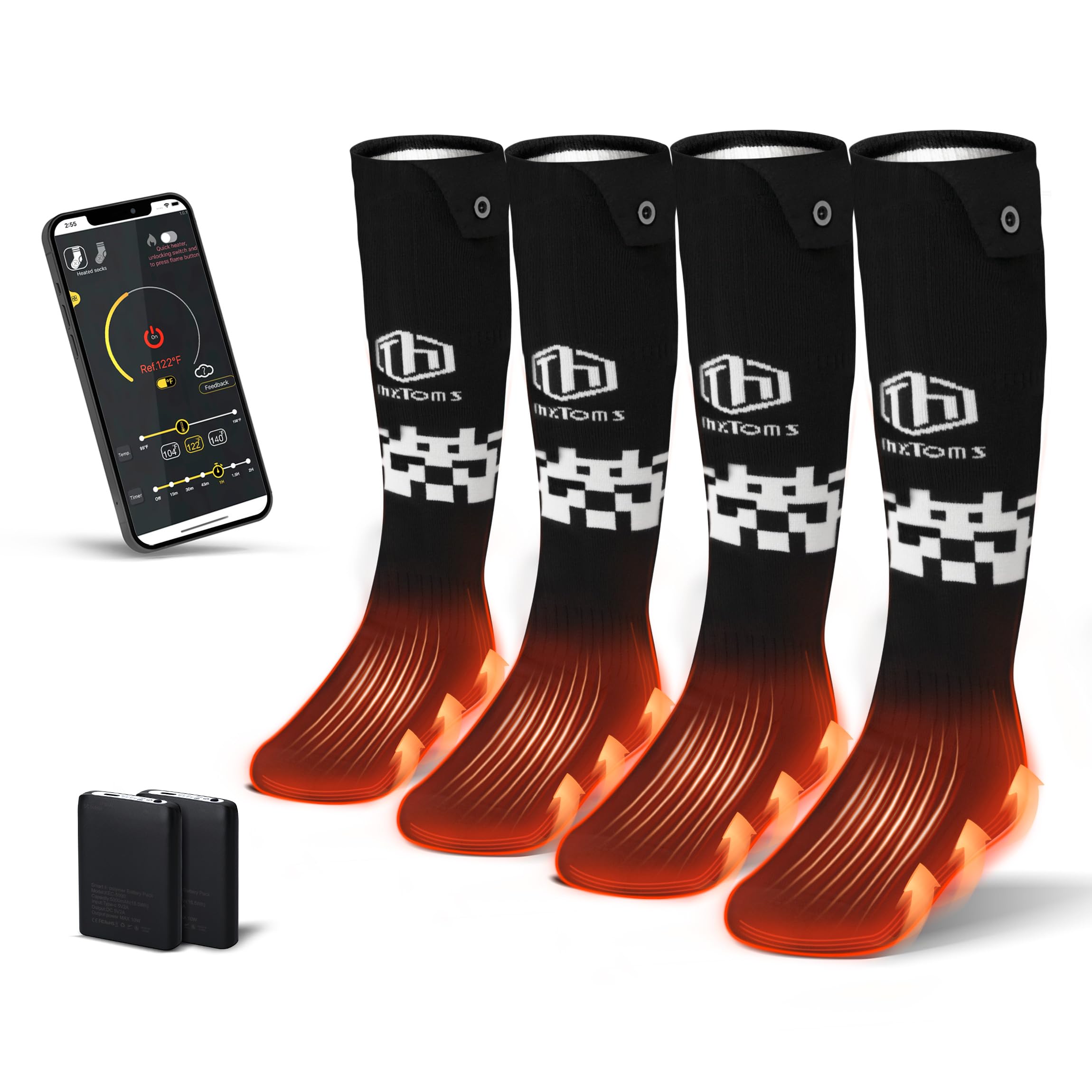 ThxToms Electric Heated Socks for Men & Women - 5000mAh Rechargeable Battery Heated Socks with Smart APP Control | Upgraded Winter Warm Socks for Outdoor Activities Like Riding, Hunting, Hiking & Skiing | Perfect for Cold Weather & Winter Sports (2 Pairs)